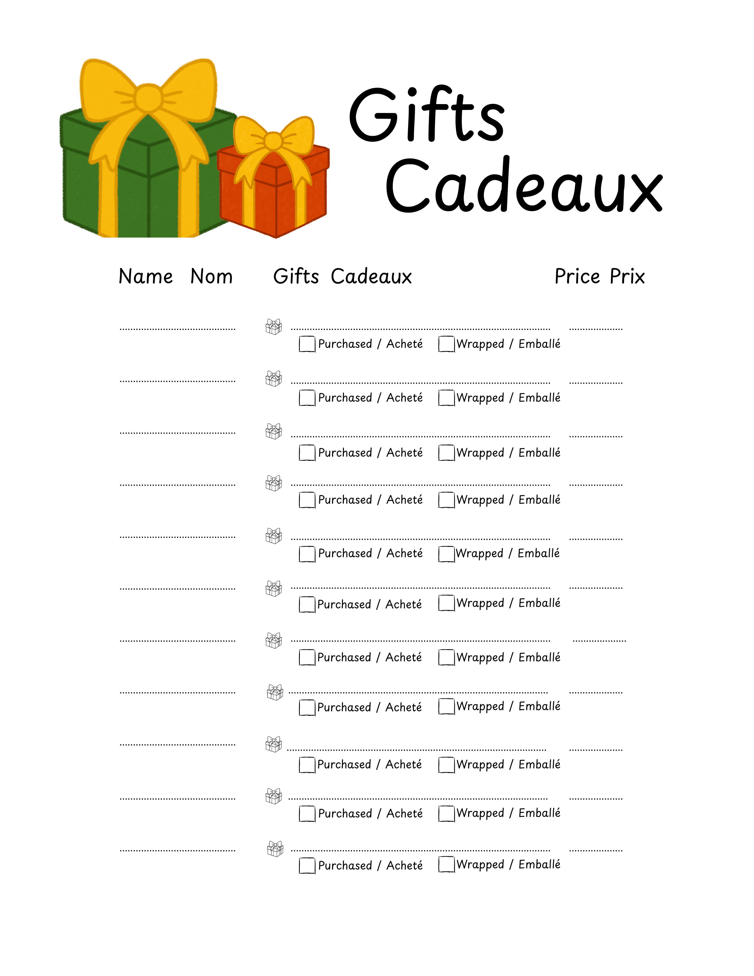 Bilingual Holiday Gift Tracker & Budget Planner | Christmas Printable Set | Bilingual French-English Budget Sheet & Gift List (A4 & US Letter)