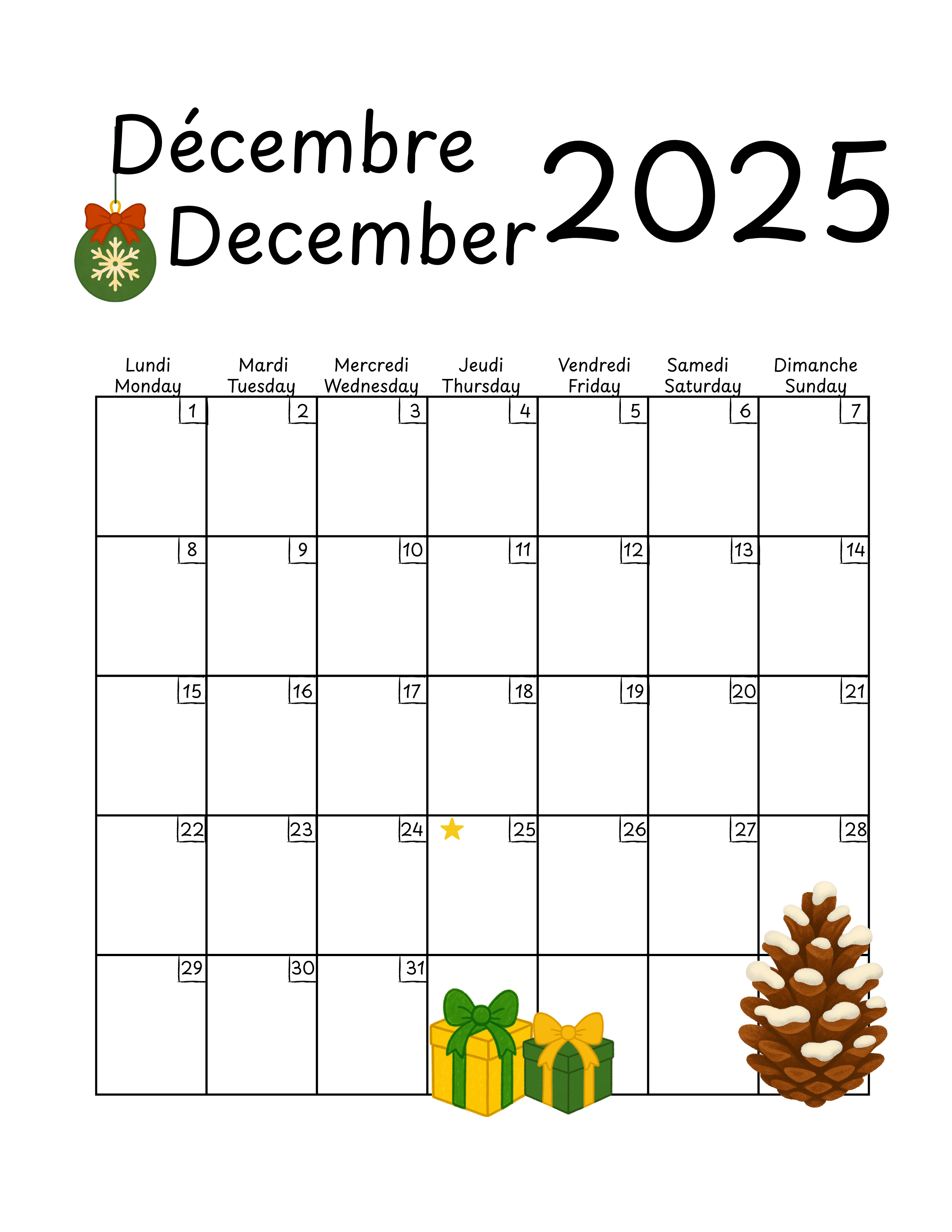 Bilingual French-English To-Do List, Weekly Focus & December Overview | Printable Christmas Planning Pages