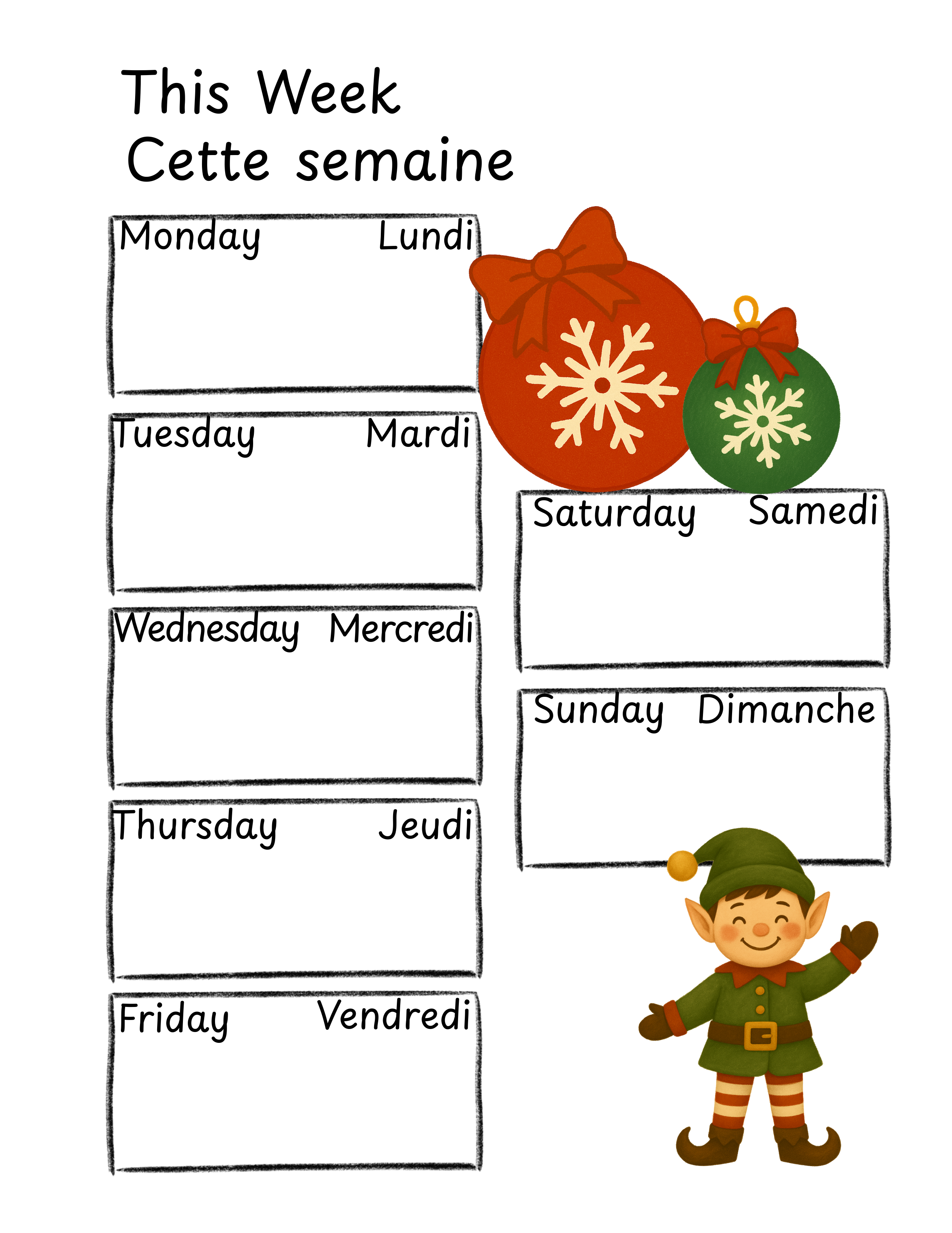 Christmas Menu Planner & Grocery List | Bilingual French-English Printable Meal Planning Set (A4 & US Letter)