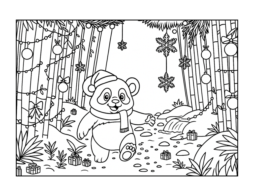 Version Française | Naya, la Panda – La Magie de Noël | Livre de coloriage narratif
