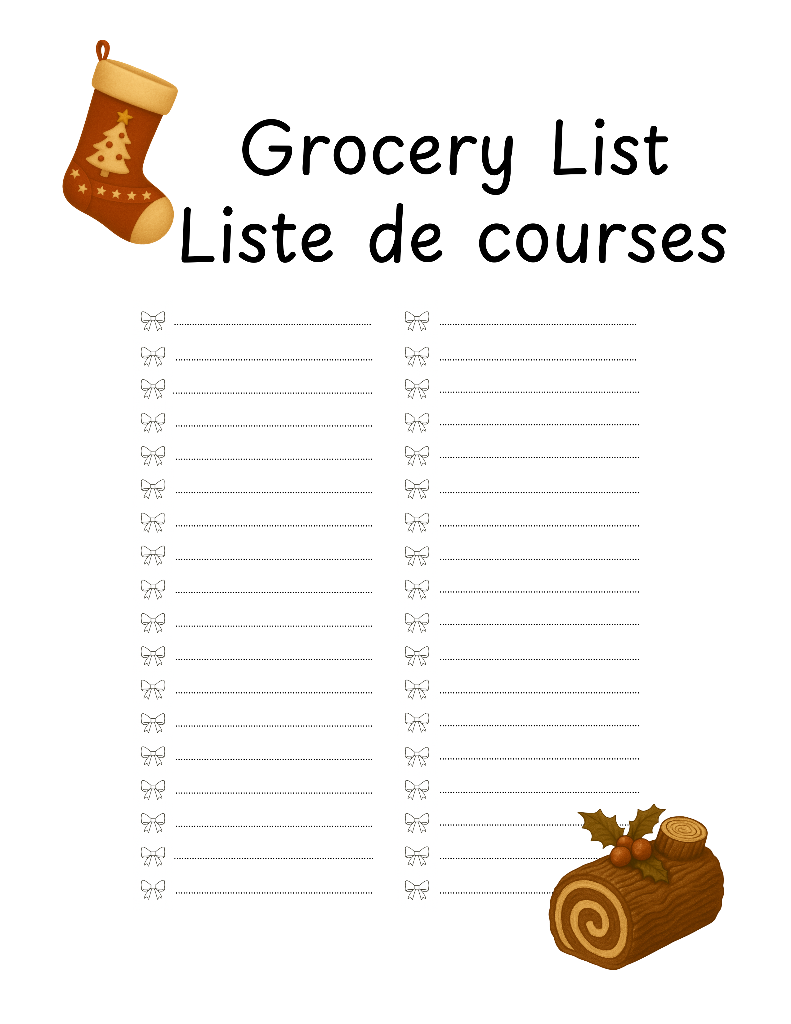 Christmas Menu Planner & Grocery List | Bilingual French-English Printable Meal Planning Set (A4 & US Letter)