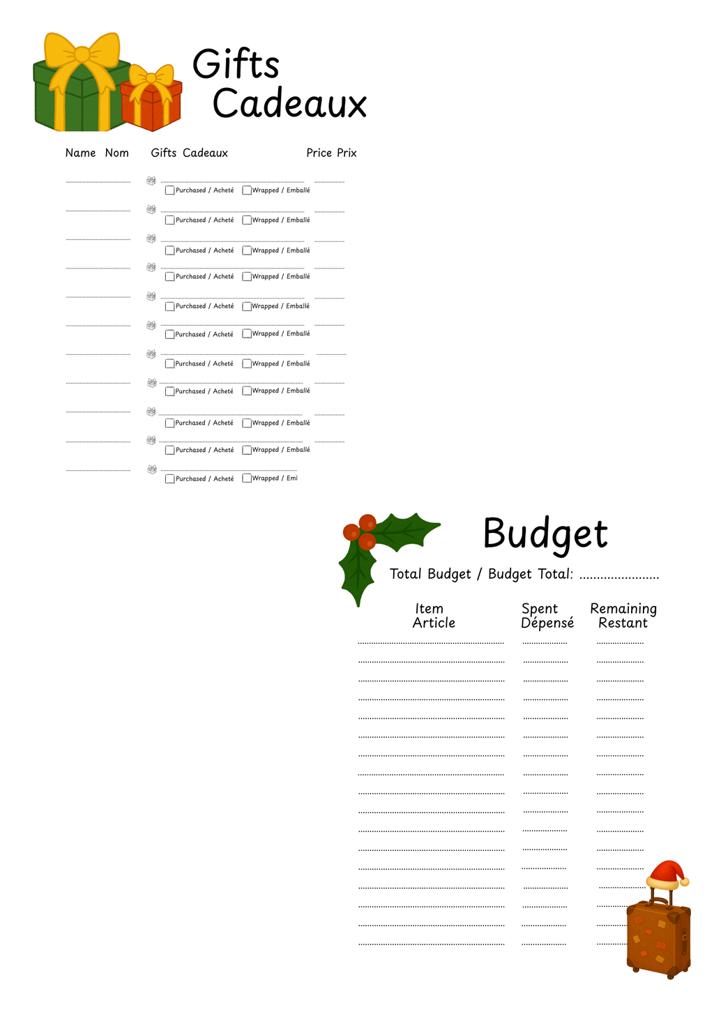 Bilingual Edition | Gift & Budget Trackers