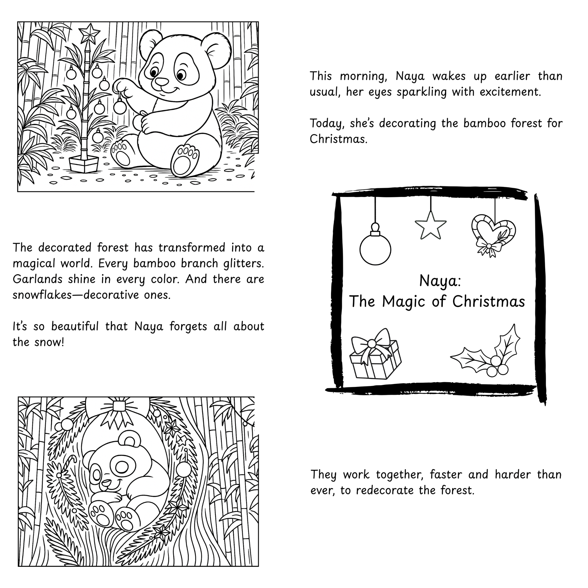 English Edition | Naya, the Panda - The Magic of Christmas | Narrative Coloring Book