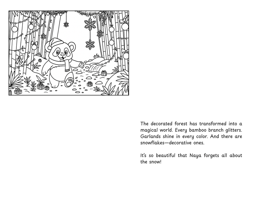 English Edition | Naya, the Panda - The Magic of Christmas | Narrative Coloring Book