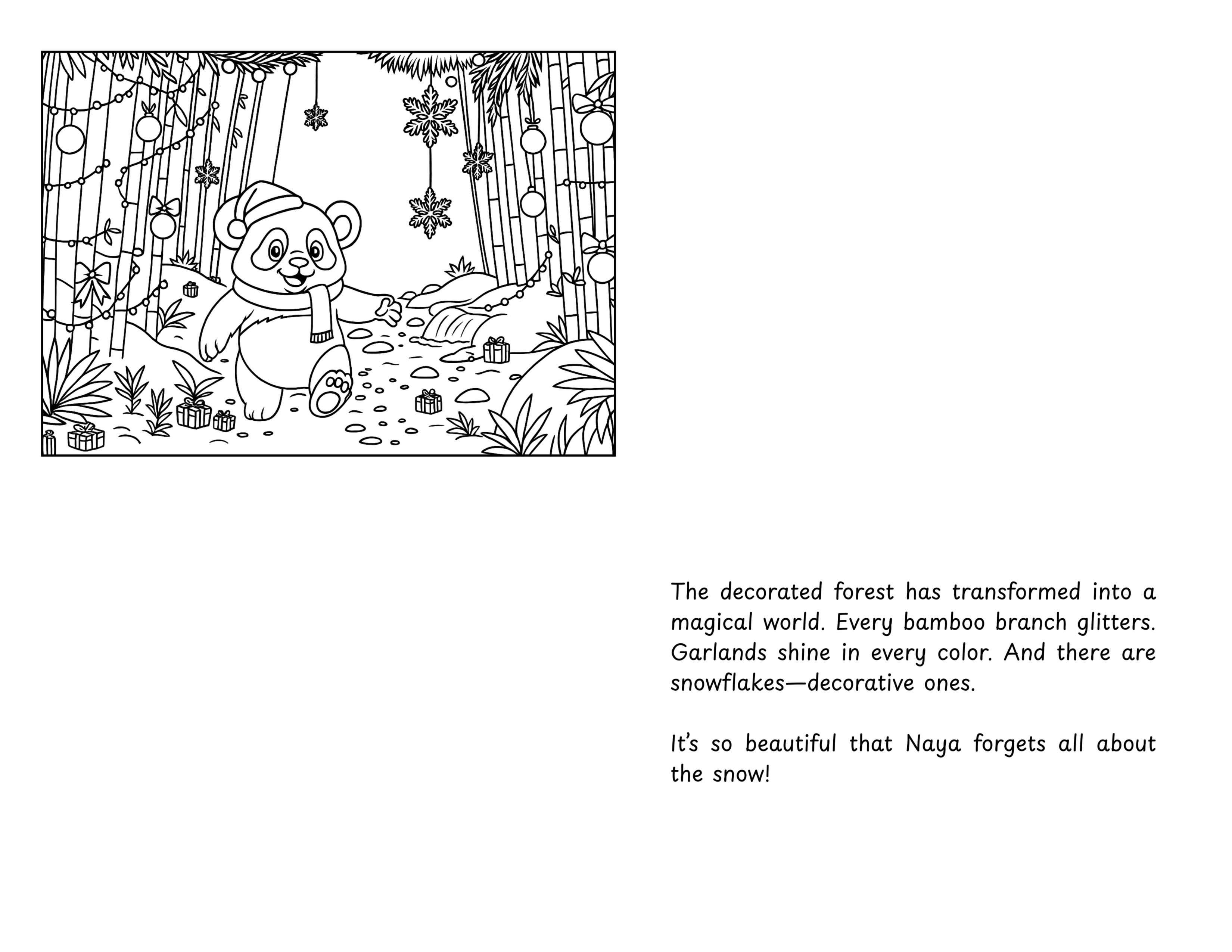 English Edition | Naya, the Panda - The Magic of Christmas | Narrative Coloring Book