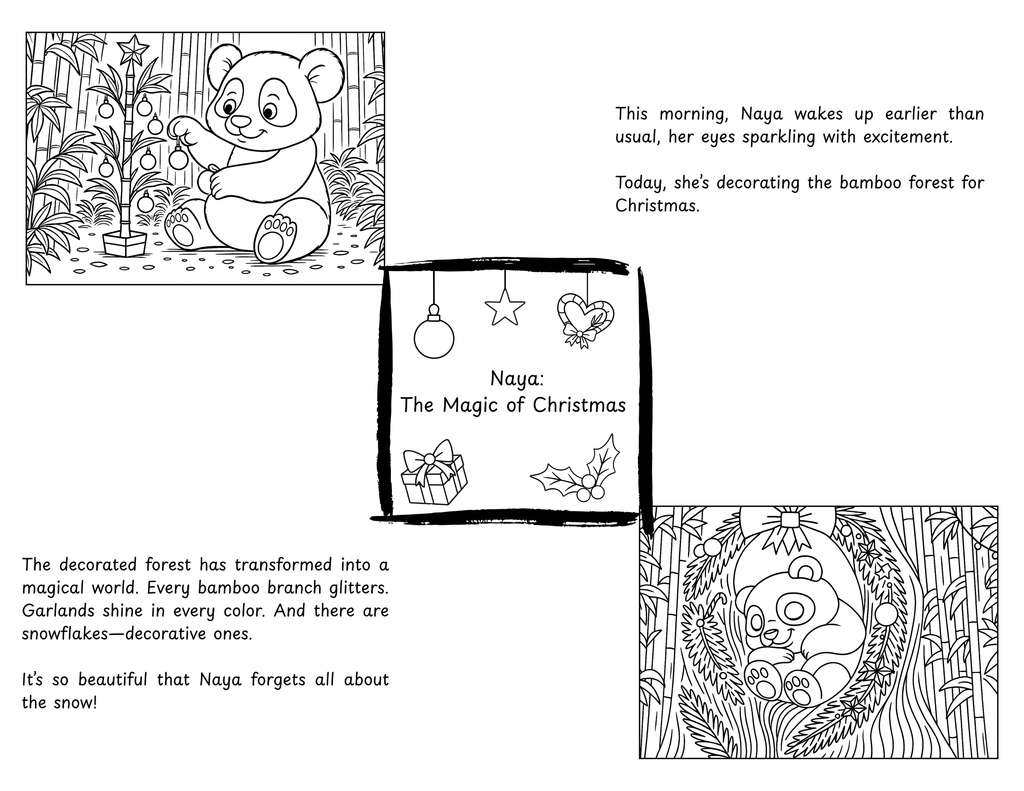 English Edition | Naya, the Panda - The Magic of Christmas | Narrative Coloring Book