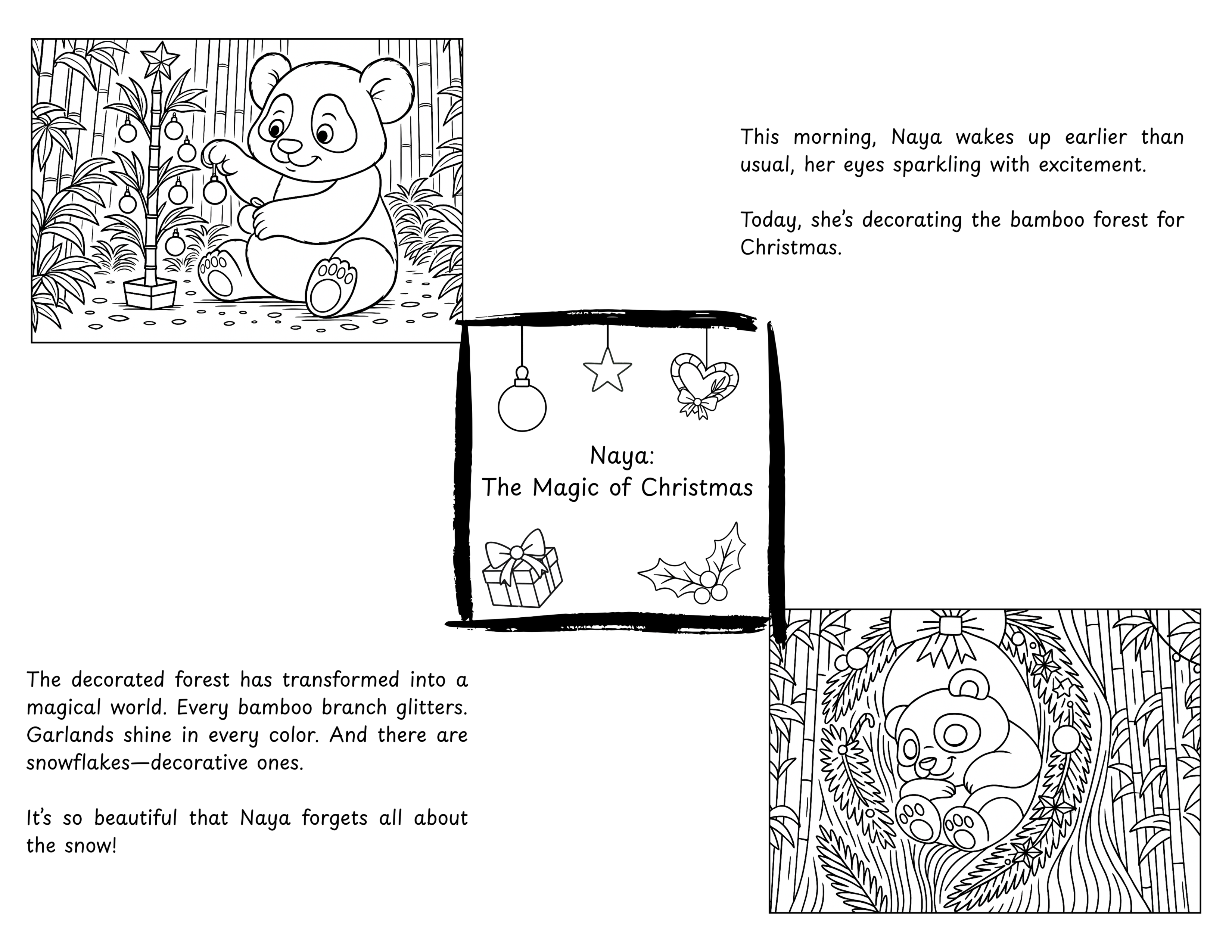 English Edition | Naya, the Panda - The Magic of Christmas | Narrative Coloring Book