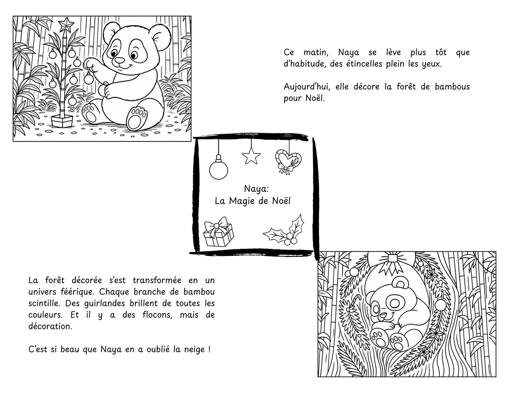 Version Française | Naya, la Panda – La Magie de Noël | Livre de coloriage narratif