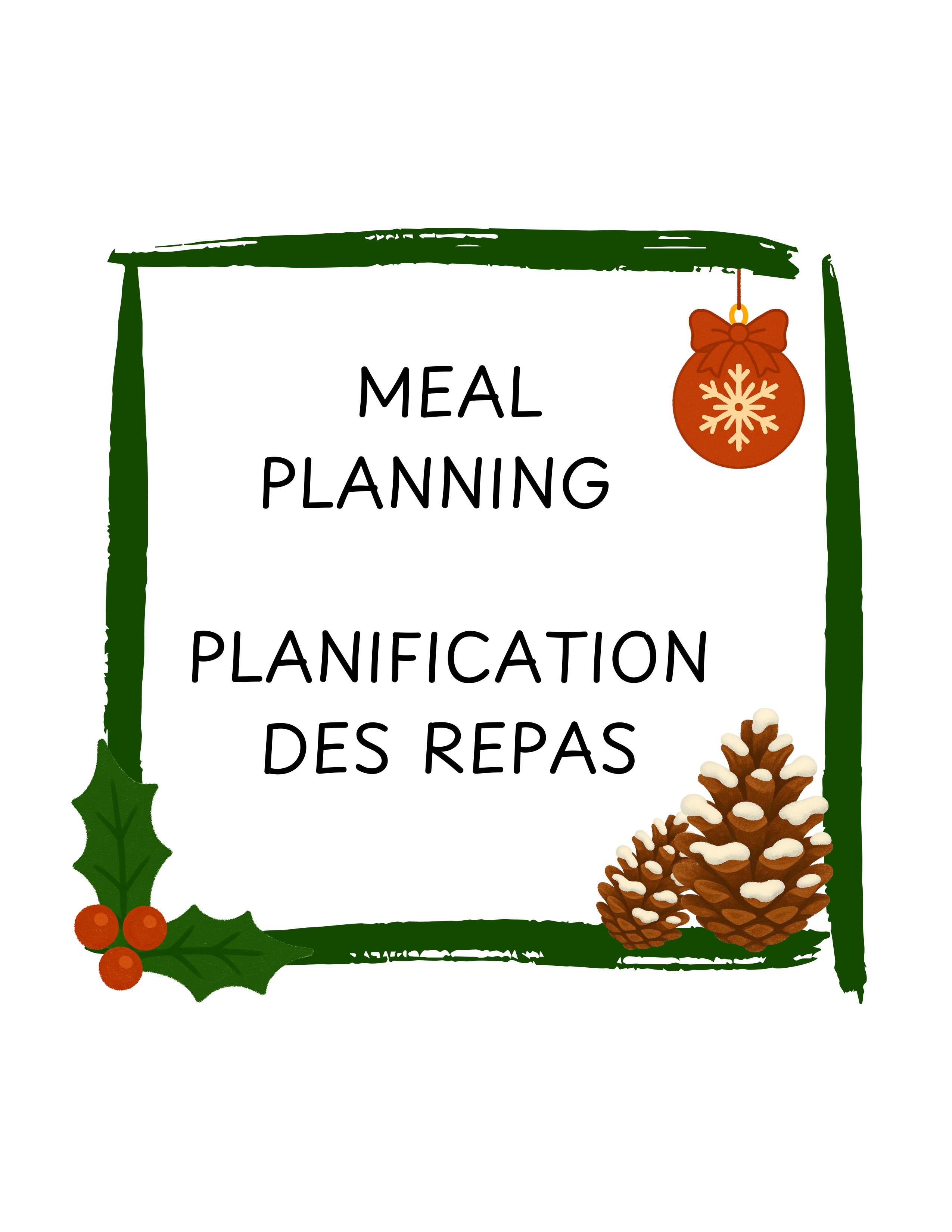 Christmas Menu Planner & Grocery List | Bilingual French-English Printable Meal Planning Set (A4 & US Letter)
